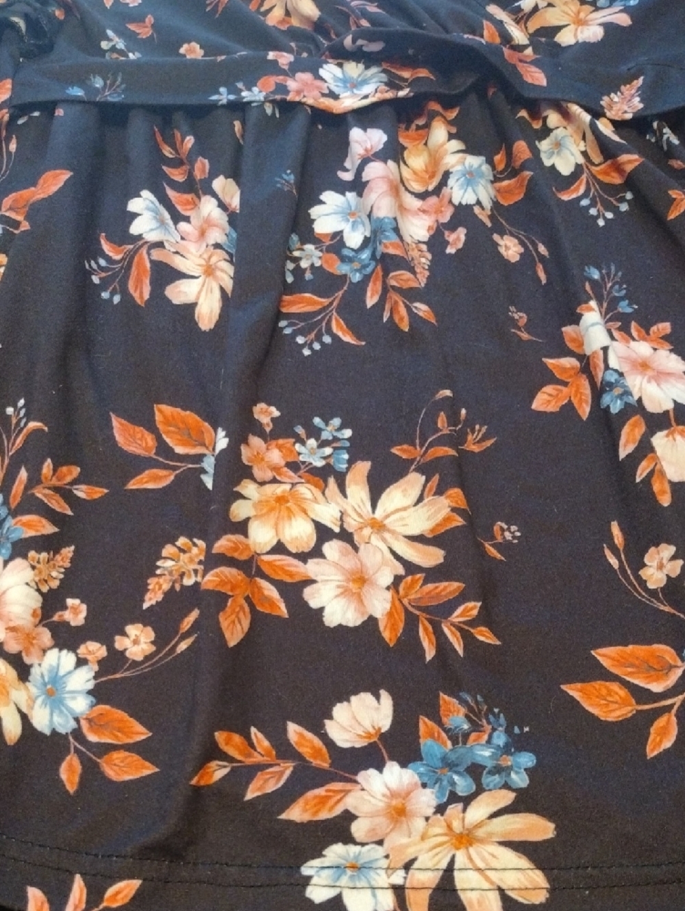 Floral Wrap-Front Blouse in Black and Orange - Picture 8 of 13